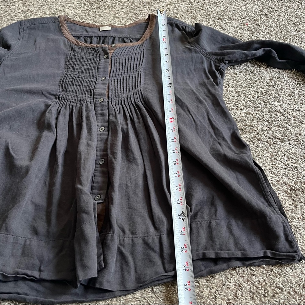 Poetry Dark Gray 3/4 Sleeve Casual Chic Tunic Blouse Pintuck Buttons Vintage - Picture 6 of 8